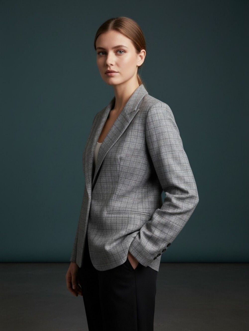 NWOT NORMA KAMALI Glen Plaid Single Breasted Blazer Grey Black Size 18